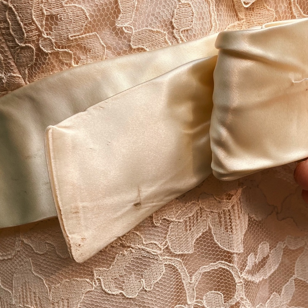 1960's Cream Lace & Satin Mini Dress & Pants Set - Picture 6 of 8